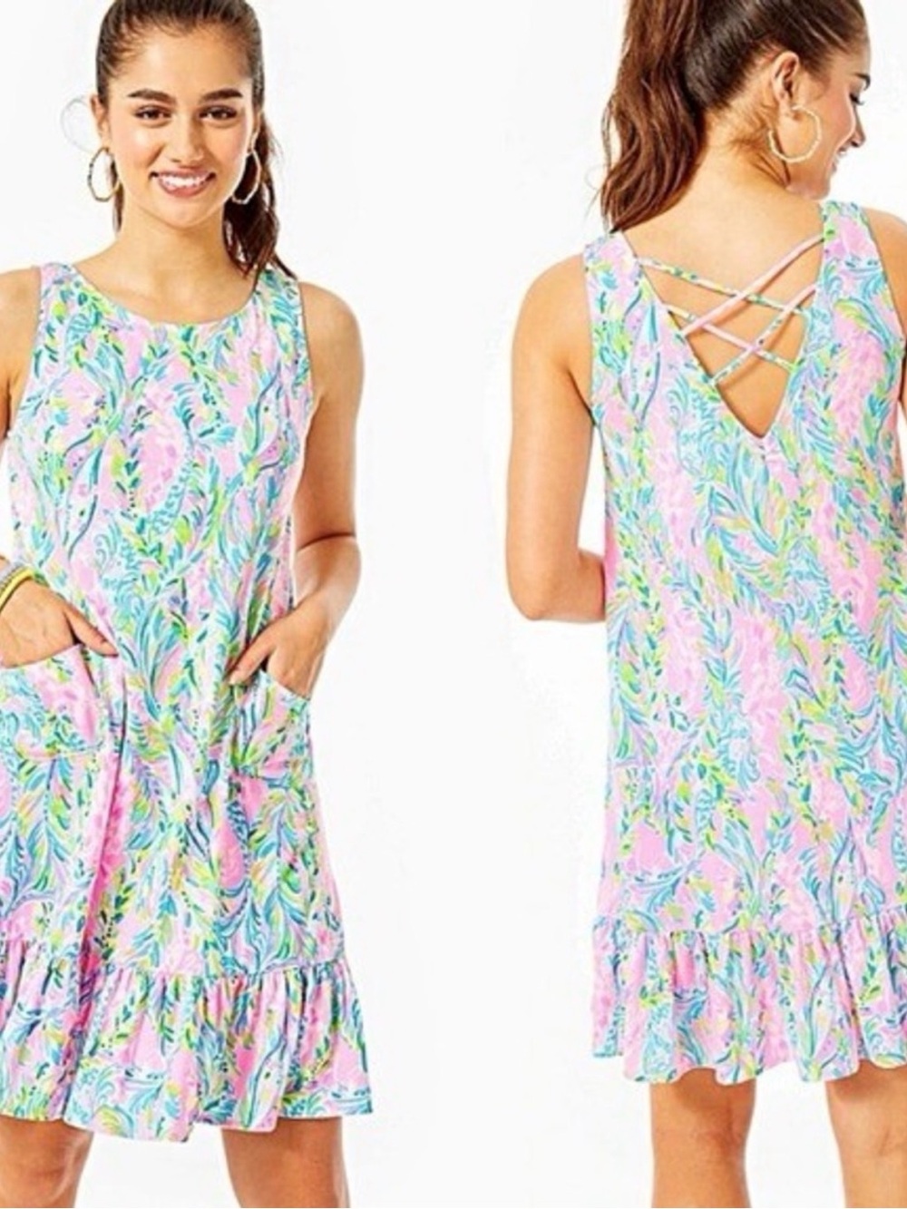 Lily Pulitzer Sleeveless Floral Pastel Sundress with Crisscross Back